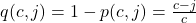 q(c,j) = 1-p(c,j) = \frac{c-j}{c}